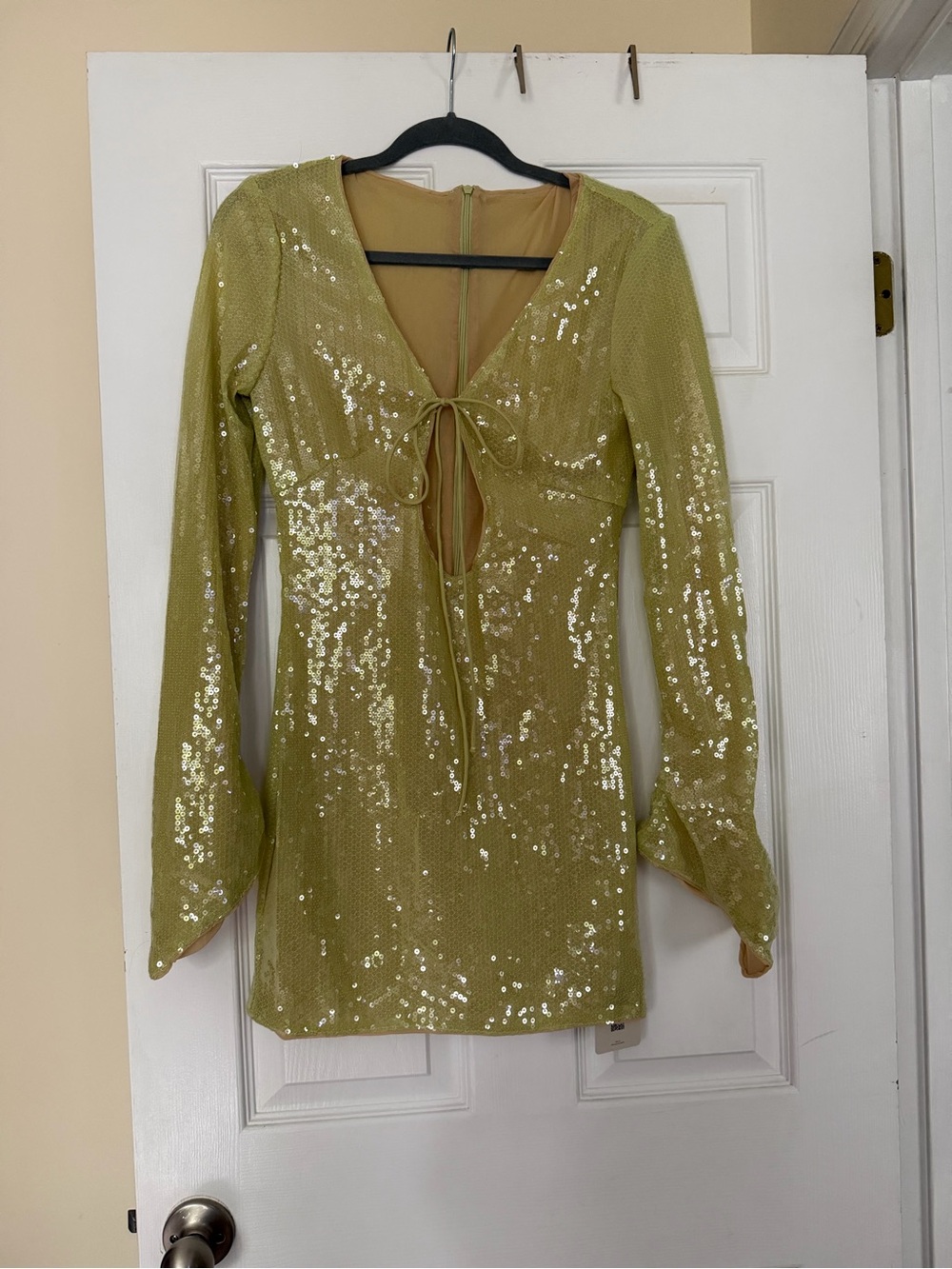 Green Sequin Tie-Front Mini Dress